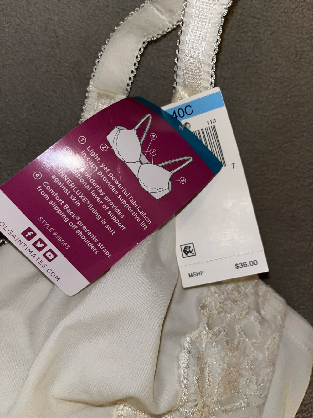 Olga White Full Coverage Underwire Bra with Lace Accents - Picture 5 of 5